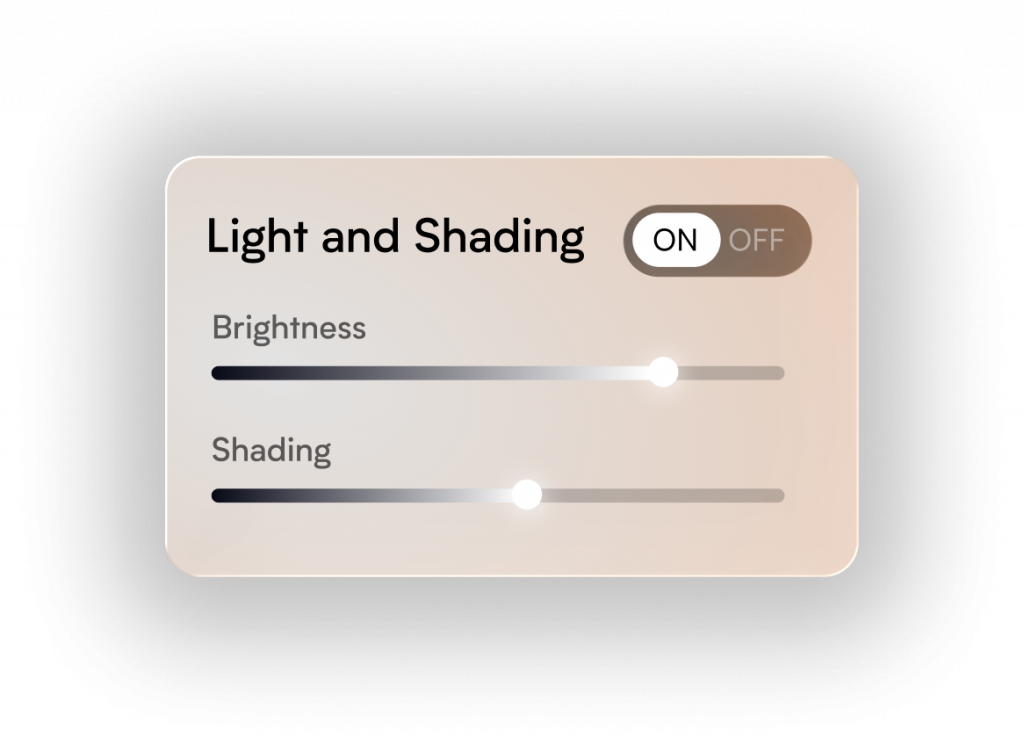 Light and shading control screen with brightness and shading sliders