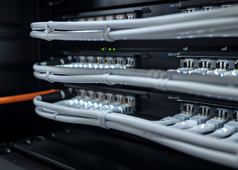 Network switches with white patch cables
