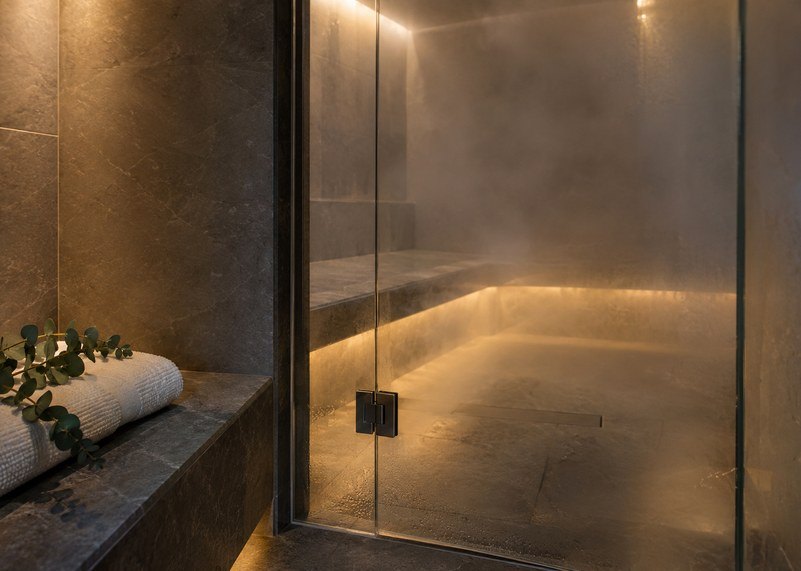 Private steam room in a basement spa