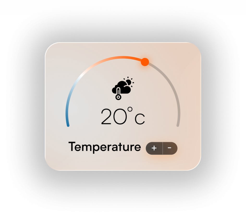 Temperature control screen showing 20 degrees